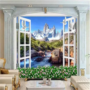 پوستر دیواری سه بعدی مدل منظره در پنجره کوه صخره دریا DVRF2304