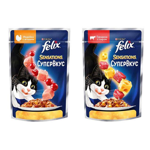 غذای پوچ گربه فلیکس مدل Beef and Cheese & Turkey and Berry وزن 100 گرم مجموعه دو عددی