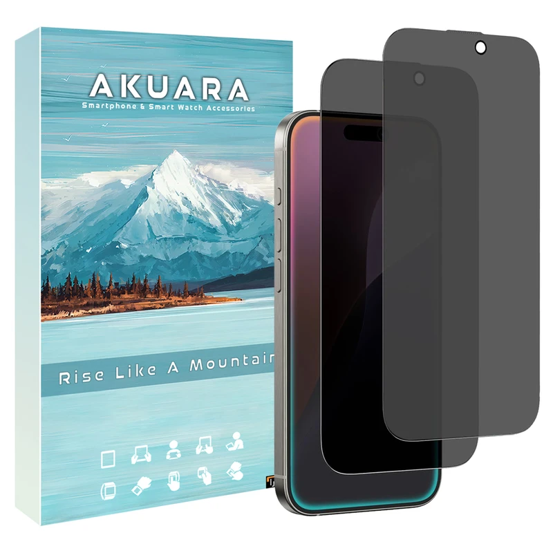 محافظ صفحه نمایش حریم شخصی آکوآرا مدل AKU pv2 مناسب برای گوشی موبایل اپل iPhone 16 مجموعه دو عددی