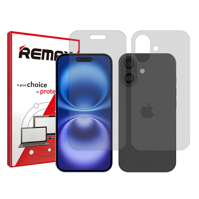 محافظ صفحه نمایش شفاف ریمکس مدل Resistant مناسب برای گوشی موبایل اپل iPhone 16 به همراه محافظ پشت گوشی