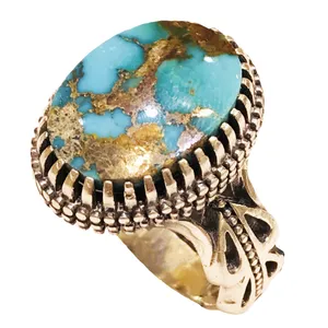 انگشتر نقره مردانه مدل شبکه زنی هزار چنگ فیروزه نیشابوری