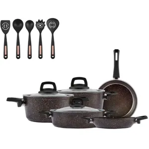 سرویس قابلمه وتابه بیوگرانیتی 13 پارچه کاراجا مدل Black Gold همراه با ابزار آشپزی