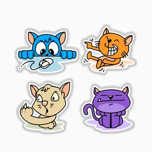 استیکر لپ تاپ و موبایل بووم طرح گربه مریض کد MM69 مجموعه 4 عددی