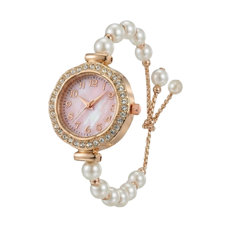 ساعت مچی عقربه‌ای کوارتز زنانه مدل لوکس بند مرواریدی قفل کرواتی کد ۹