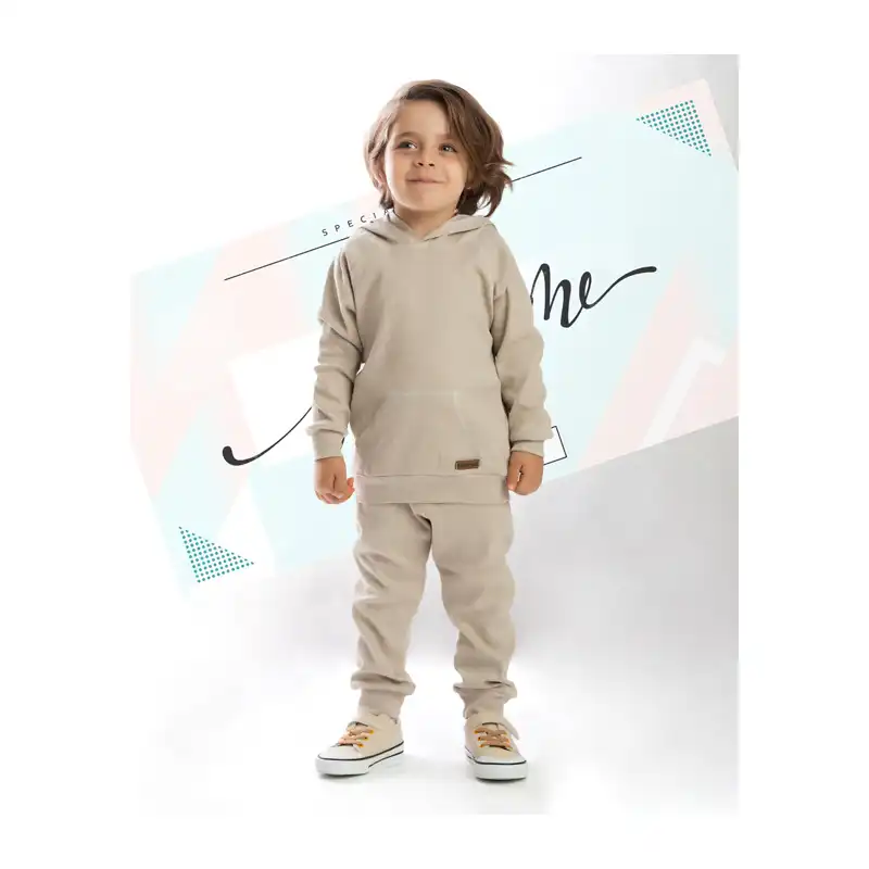 ست هودی و شلوار نوزادی آدمک مدل پنبه ملانژ کد 1177611