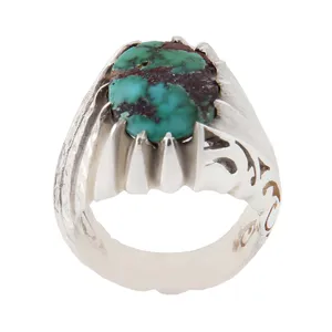 انگشتر نقره مردانه بازرگانی میلادی مدل فیروزه نیشابور رکاب دستساز کد AM_1575