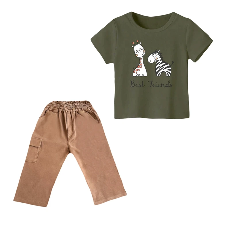 ست تی شرت و شلوارک پسرانه مدل زرافه کد 29 رنگ سبز