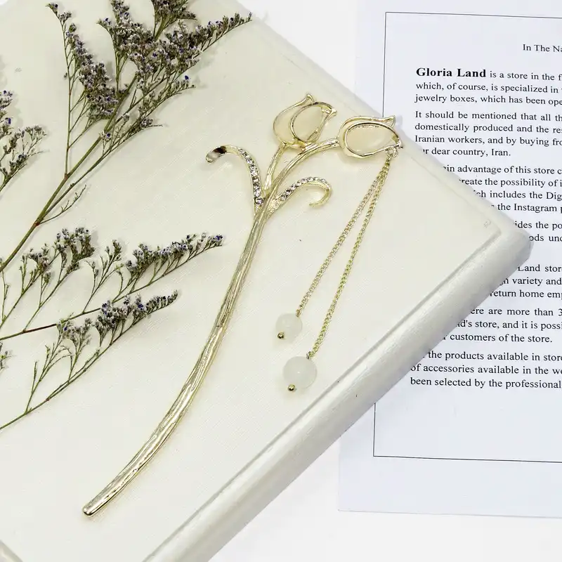 گیره مو زنانه مدل کانزاشی گل لاله کد G_Lnd_3179