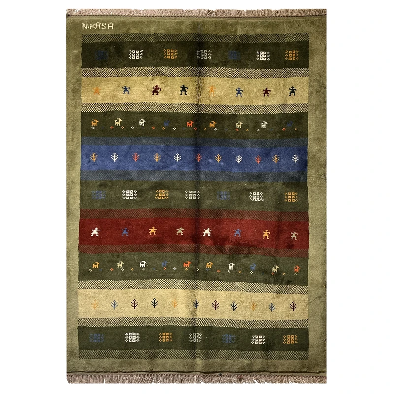 گبه دستبافت قشقایی سه متری زمینه سبز کد NKP.RJ169