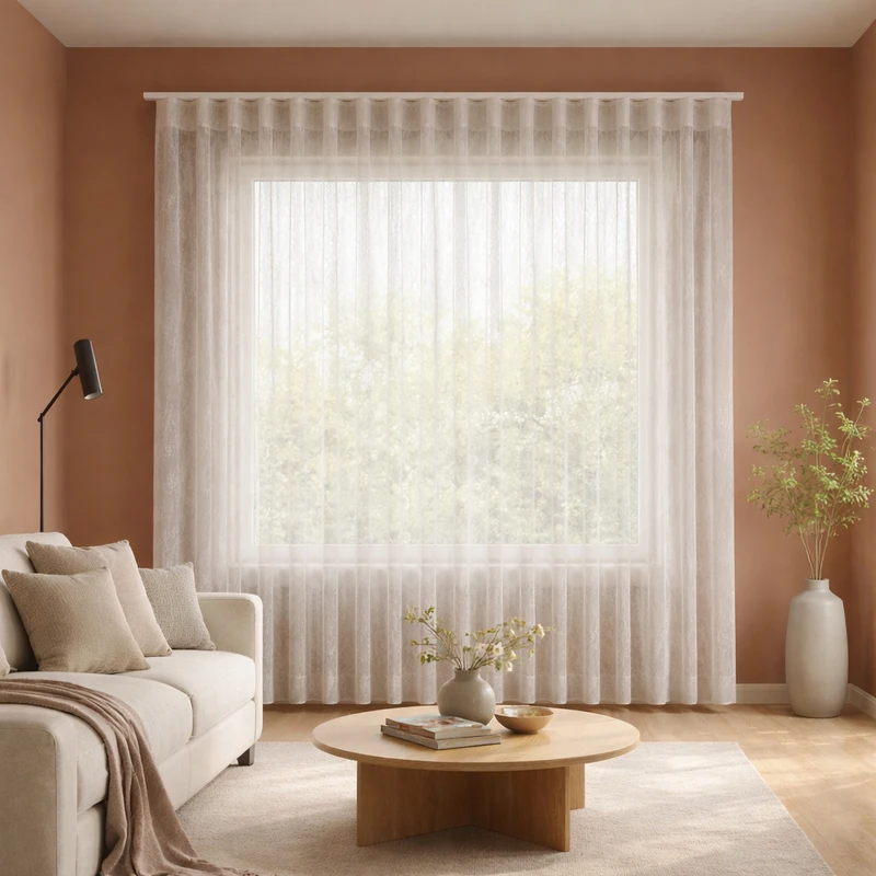 پرده تیکو دکو مدل مینیمال ست کامل اماده طرح حریر ابریشم محو سایز 250 × 115 سانتی‌متر
