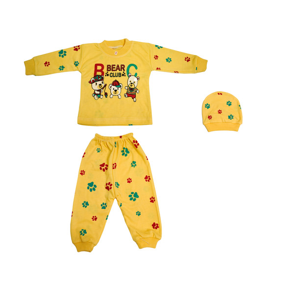 ست 3 تکه لباس نوزادی مدل خرس های بازیگوش کد 3 رنگ زرد