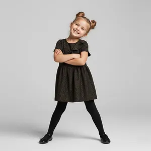 پیراهن آستین کوتاه یقه گرد دخترانه مدل BL0 رنگ مشکی