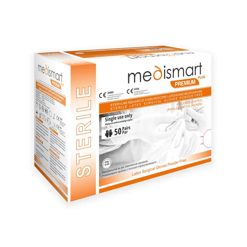 دستکش لاتکس پودری مدی اسمارت مدل 50 سایز متوسط (M) بسته 50 عددی
