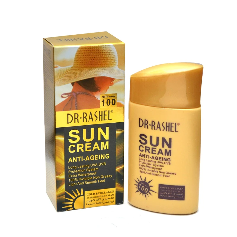 کرم ضد آفتاب بی رنگ دکتر راشل SPF 100 مدل anti  aging ‌مناسب انواع پوست حجم 80 میلی‌ لیتر