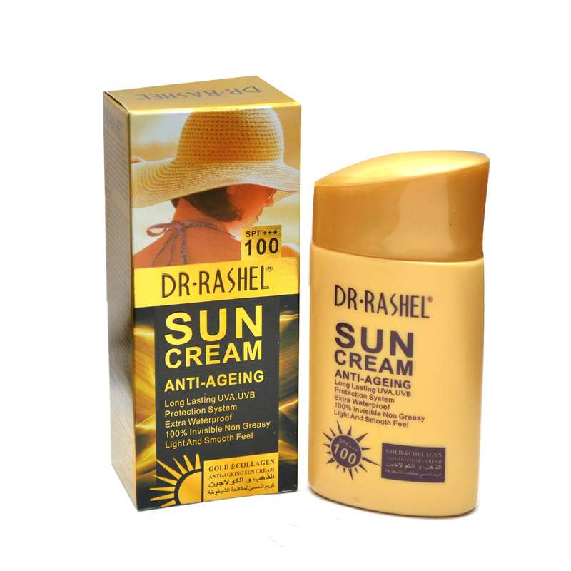 کرم ضد آفتاب بی رنگ دکتر راشل SPF 100 مدل anti  aging ‌مناسب انواع پوست حجم 80 میلی‌ لیتر