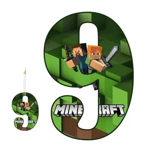 استند تولد مدل عدد 9 طرح ماینکرافت به همراه شمع
