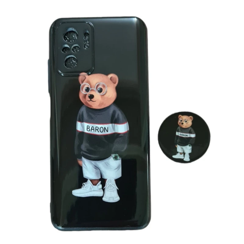 کاور طرح خرس کد 730 مناسب برای گوشی موبایل شیائومی Redmi Note 10/10S به همراه پاپ سوکت