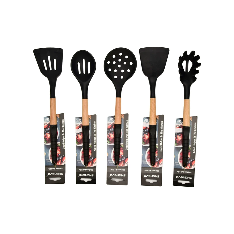  سرویس کفگیرو ملاقه شنگیا مدل BLAK بسته 5 عددی