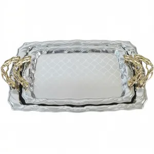 سینی استیل دسته‌دار مدل اوریو مستطیلی کد M220 مجموعه دو عددی