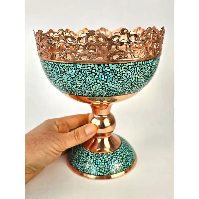 ست 3 تکه آجیل خوری و گلدان فیروزه کوبی مدل شیرازی کد ag20