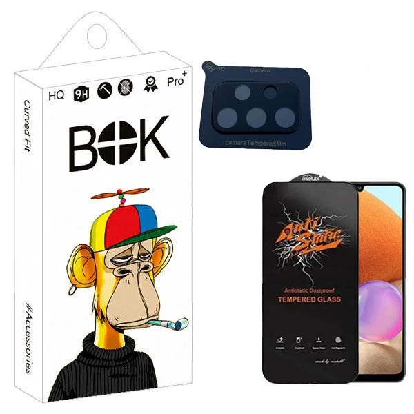 محافظ صفحه نمایش بوک مدل Antistatic Guard مناسب برای گوشی موبایل سامسونگ galaxy A32 به همراه محافظ لنز دوربین 3D