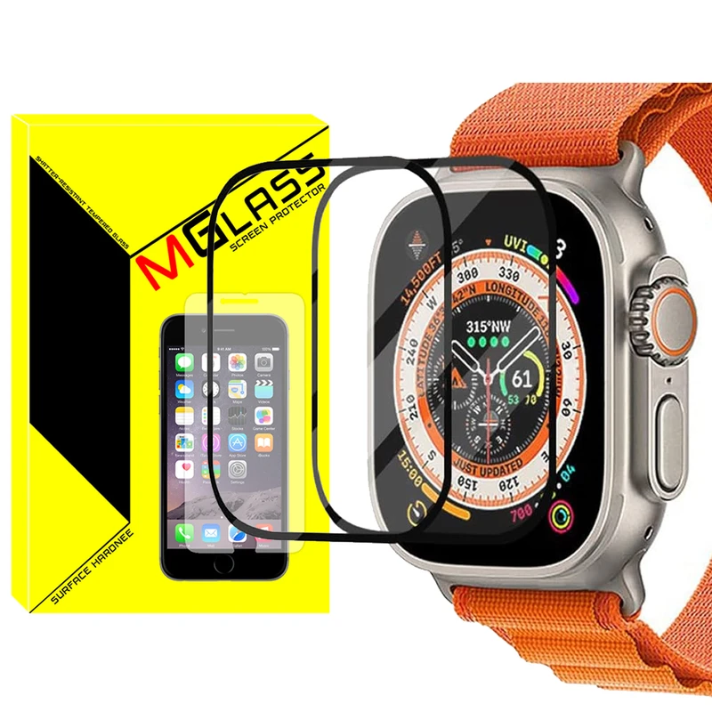 محافظ صفحه نمایش شیشهای امگلس مدل SH-FULL-MG مناسب برای اپل واچ Ultra 49mm / Ultra 2 49mm بسته دو عددی