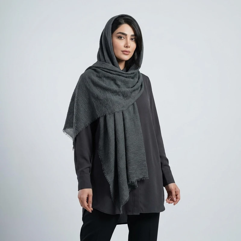 شال نخ زنانه مدل پلیسه دور ریش با طول و عرض 195*60 سانتی‌متر