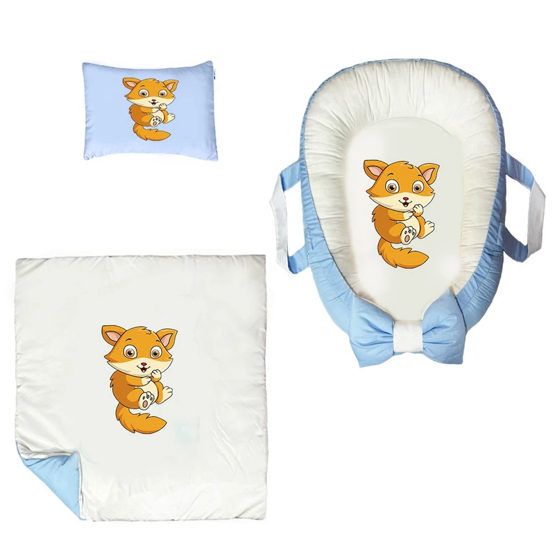 سرویس خواب سه تکه نوزاد ناریکو مدل گارد محافظ دار طرح بچه روباه کد 0486
