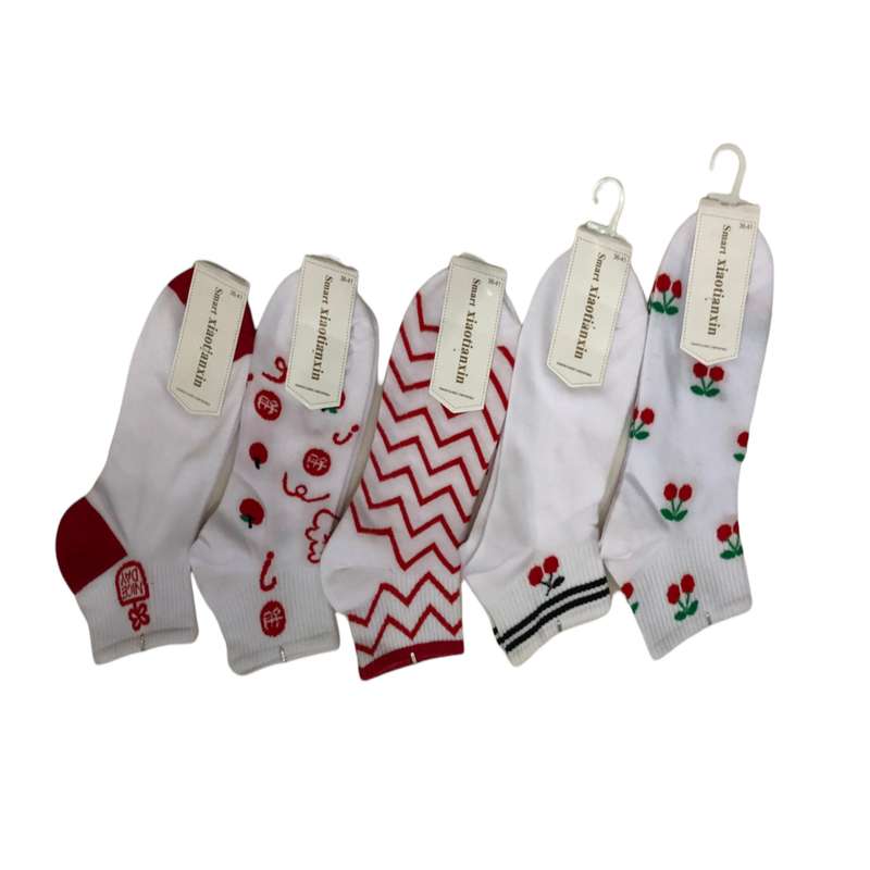 جوراب دخترانه مدل ترکیبی ساق کوتاه بسته 5 عددی