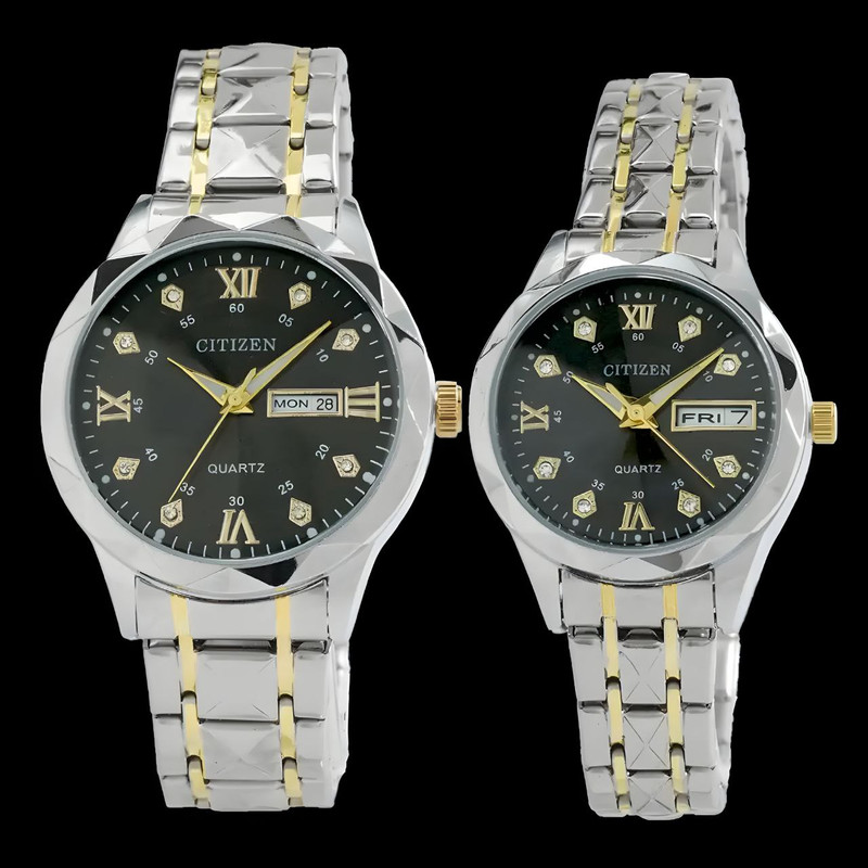 ست ساعت مچی عقربه‌ای زنانه و مردانه مدل کوارتز دو تقویم کد cit-03