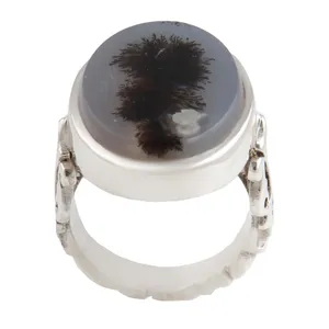 انگشتر نقره مردانه بازرگانی میلادی مدل سنگ عقیق شجر رکاب دست ساز کد AM_1762