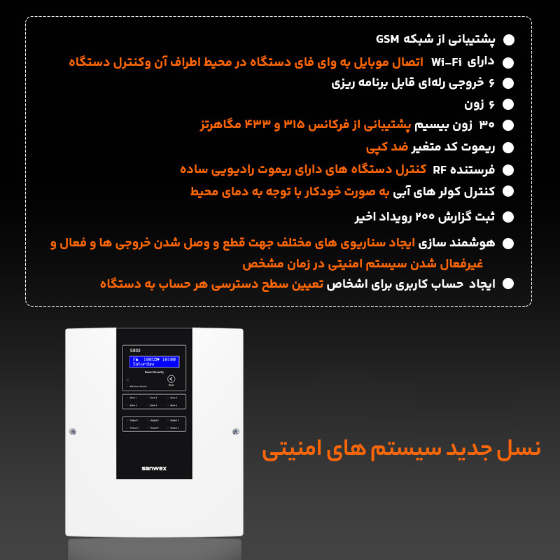 سیستم دزدگیر سیم کارتی مدل Sanwex S800