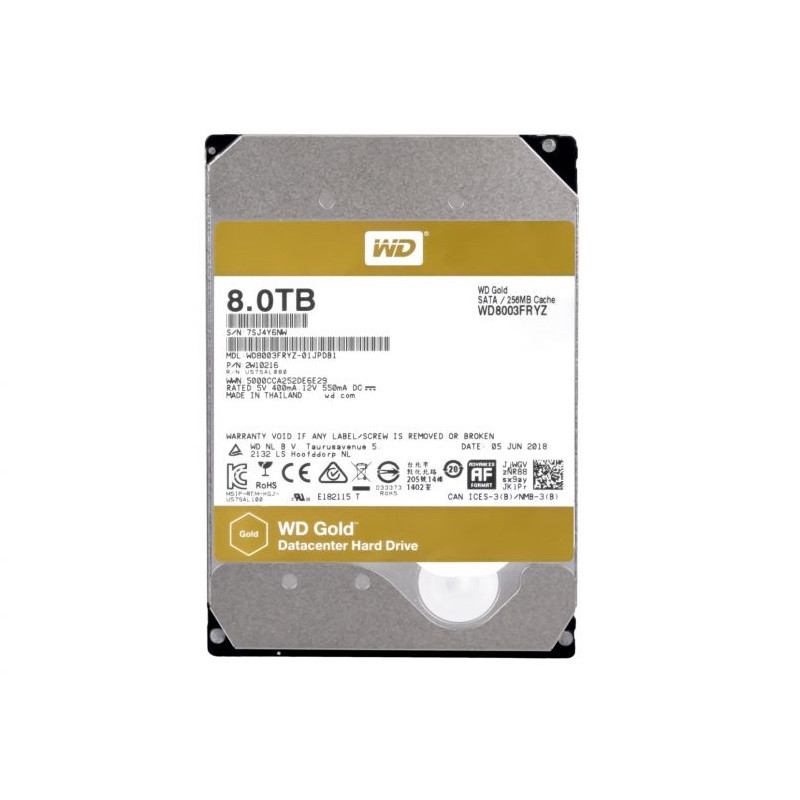 هارددیسک اینترنال وسترن دیجیتال مدل Gold WD8003FRYZ ظرفیت 8 ترابایت