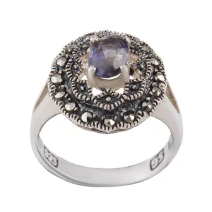 انگشتر نقره زنانه بازرگانی میلادی مدل  آمیتیست جواهری نگین مارکازیت کد AW_625