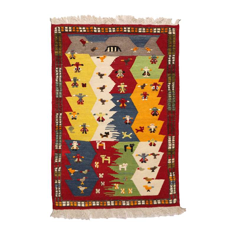 گلیم گبه دستبافت یک و نیم متری مدل عروسکی کد 4030554 گلیم گبه دستبافت یک و نیم متری مدل عروسکی کد 4030554