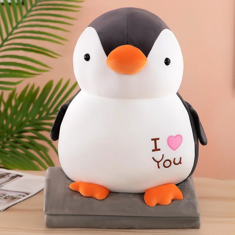 عروسک طرح پنگوئن بالشتی مدل لاو کد JIMI110 ارتفاع 47 سانتی‌ متر به همراه پتو