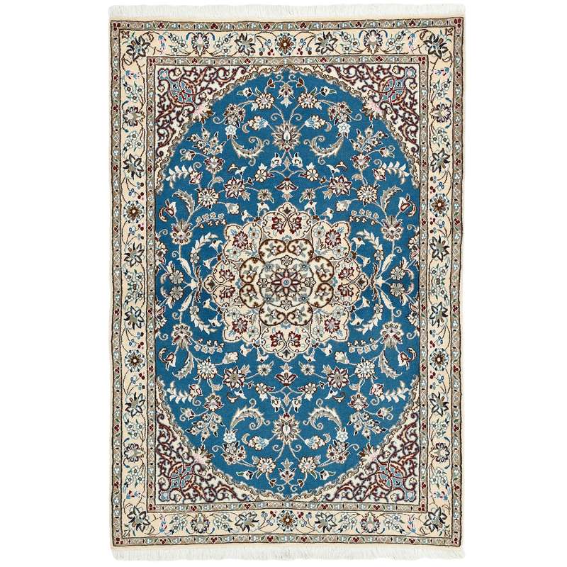 فرش دستبافت یک و نیم متری مدل گل ابریشم نائین کد n543041n 