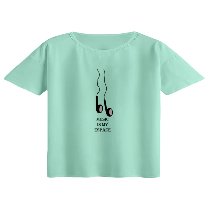 کراپ تی‌شرت آستین کوتاه زنانه مدل هندزفری کد 1