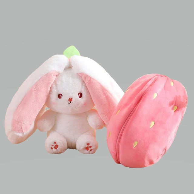 عروسک طرح خرگوش مدل توت فرنگی کد t12 ارتفاع 35 سانتی متر