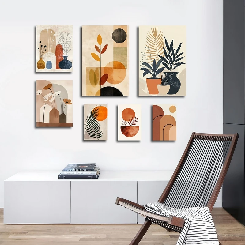 تابلو شاسی بکلیت طرح دکوراتیو نقاشی مینیمال مدل SH-2815 مجموعه 7 عددی