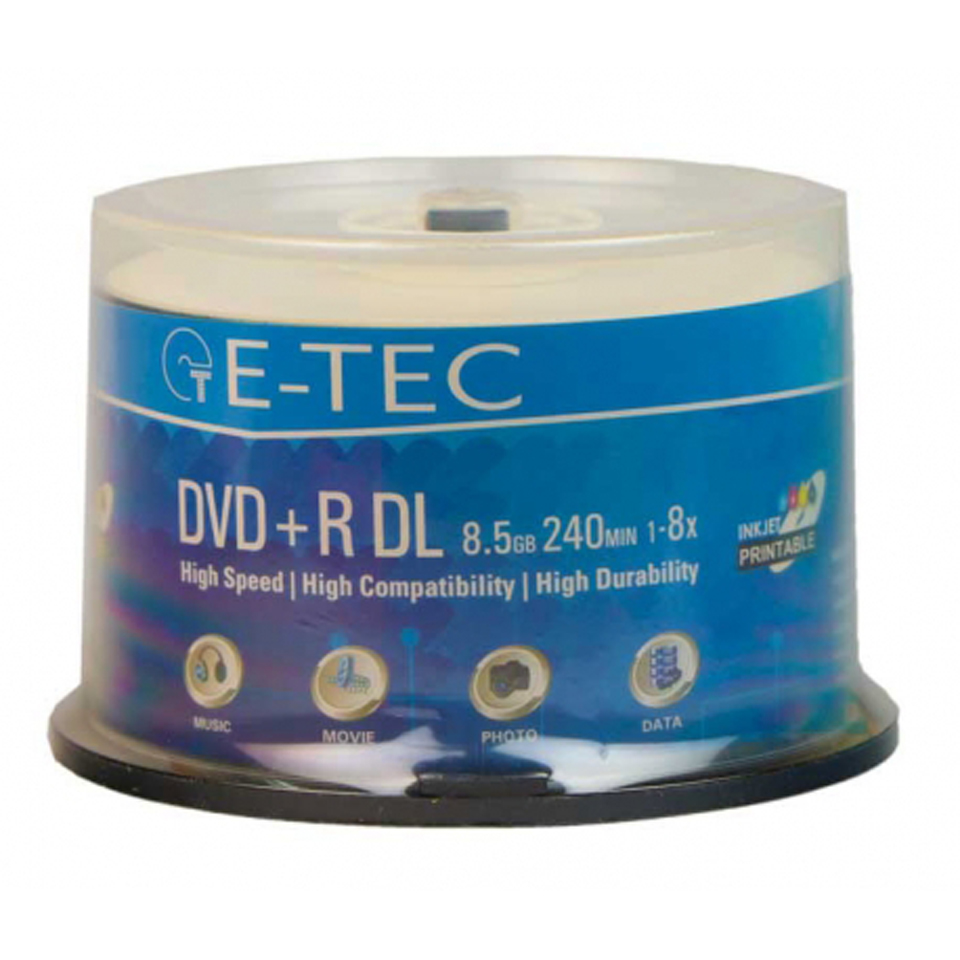 دی وی دی خام ای-تک مدل DVD-9 printable بسته 50 عددی