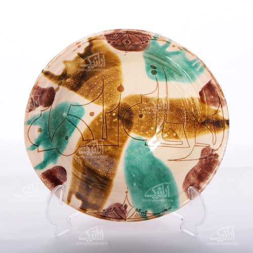 کاسه سفالی آرانیک لعاب پاشیده رنگ ‏کرمی‏ طرح ‏خطوط کوفی‏ مدل  1004000026