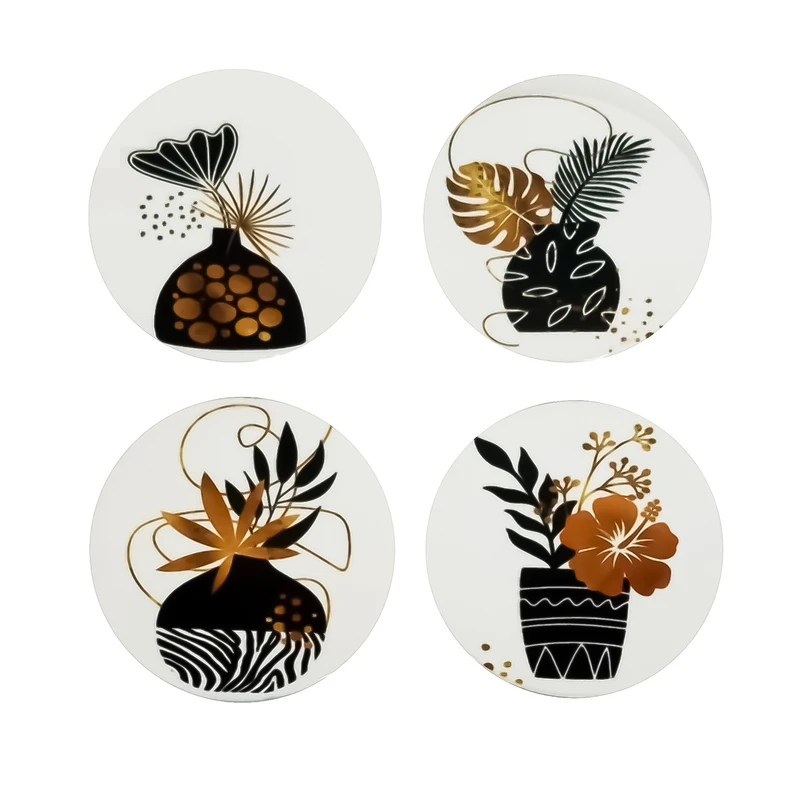 بشقاب دیوارکوب سفالی طرح گلدون مجموعه 4 عددی 