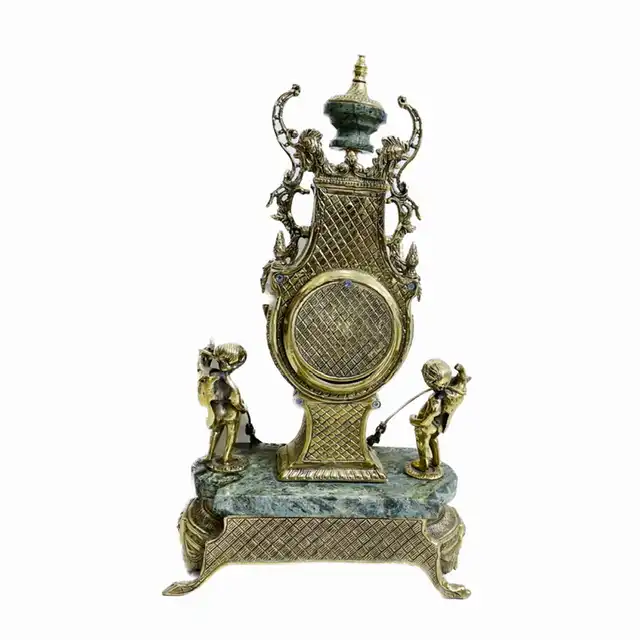 ست 3 تکه ساعت و جاشمعی برنجی مدل فرشته کد 2502