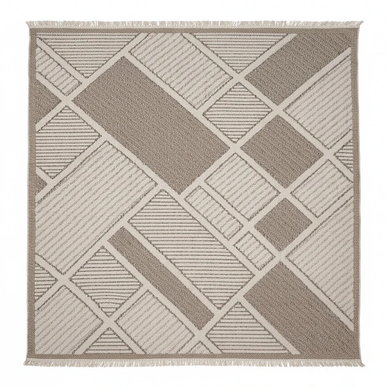 فرش ماشینی 200 شانه دنیای فرش زمینه نسکافه‌ای حاشیه بژ مدل میران کد 3004