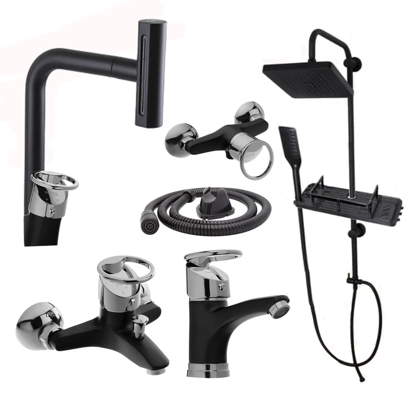 ست شیرآلات فراست پویا مدل آبشاری النگویی چهارحالته مجموعه 6 عددی