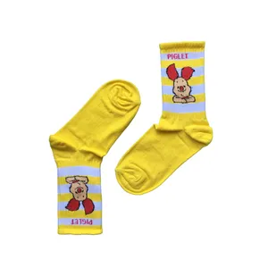 جوراب دخترانه مدل ساق دار کارتونی رنگ زرد 