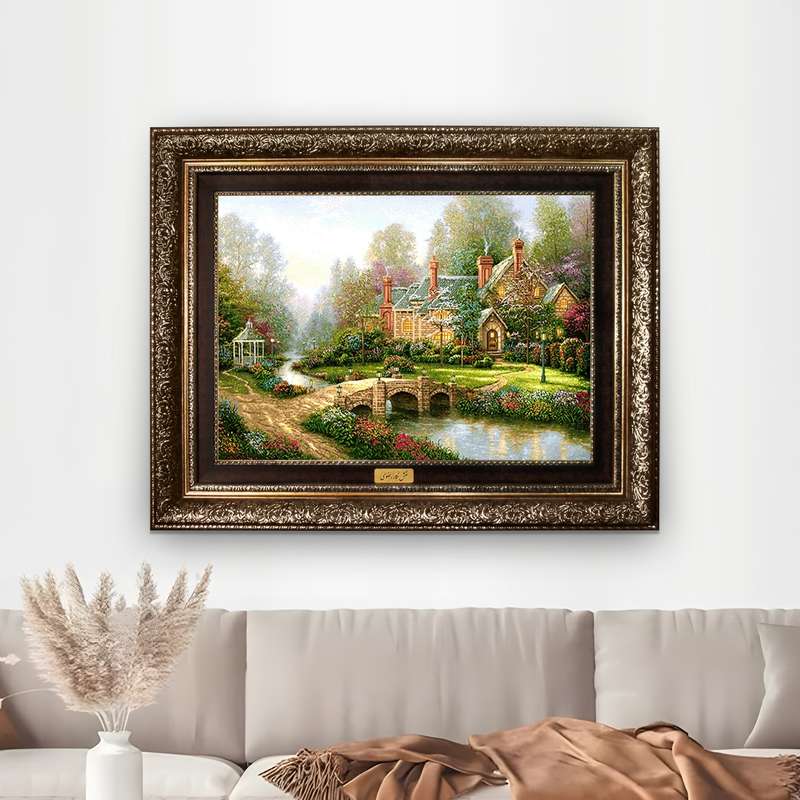 تابلو فرش ماشینی نقش نگار رضوی طرح خانه روستایی کد 1609A