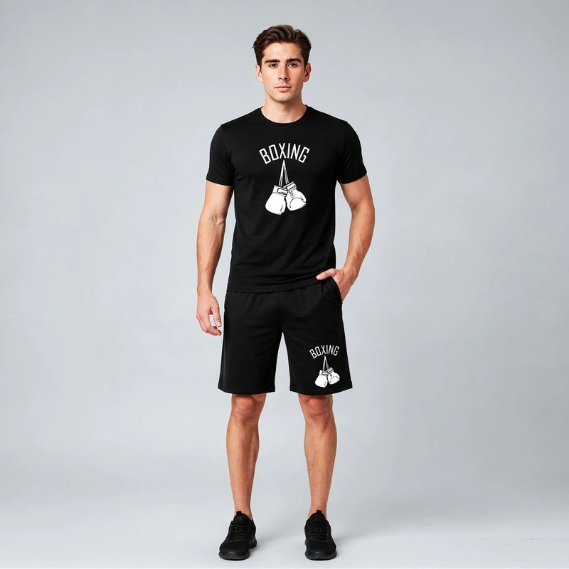 ست تی شرت آستین کوتاه  و شلوارک راحتی مردانه مدل بوکس  A19