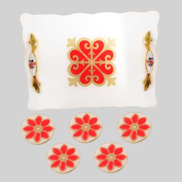 ست 7 تکه سینی و زیر لیوانی رزینی طرح سنتی کد 024